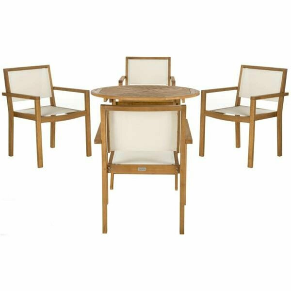 Safavieh 35.4 in. dia. Chante Round Table 5 Piece Dining Set, Teak PAT7041A